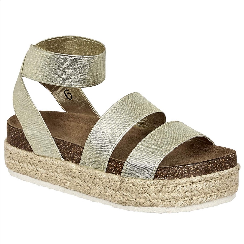 NIB MVE Women's Strappy Fashion Espadrille Gold 9
